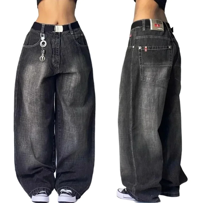 2024 New American hip-hop Vintage baggy jeans women's Harajuku high waist Y2K wide-leg pants Gothic wide pants Streetwear pants