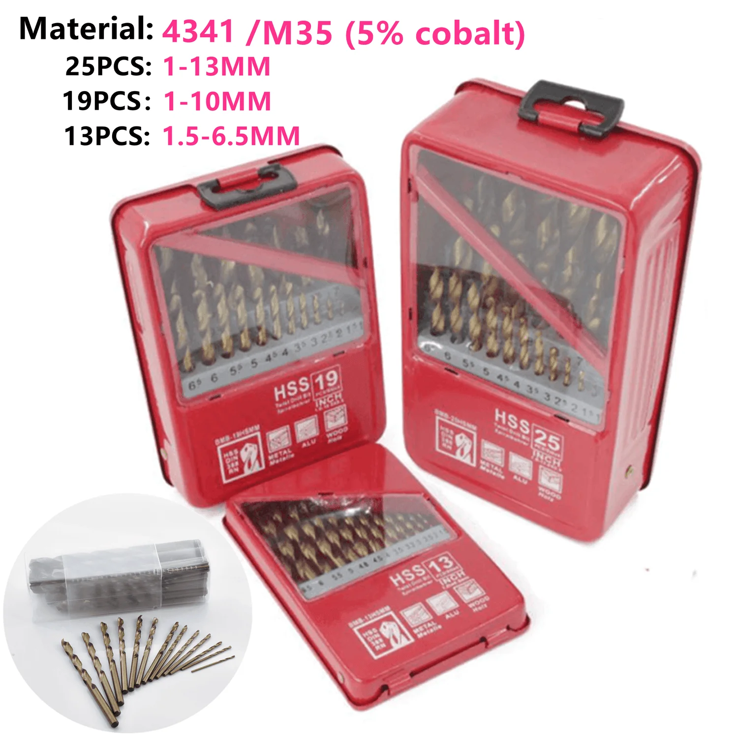 13/19/25pcs 1.0-13mm Hss Ti Coated Drill Bit Set For Metal Woodworking Drilling Power Tools Accessories In Iron Box