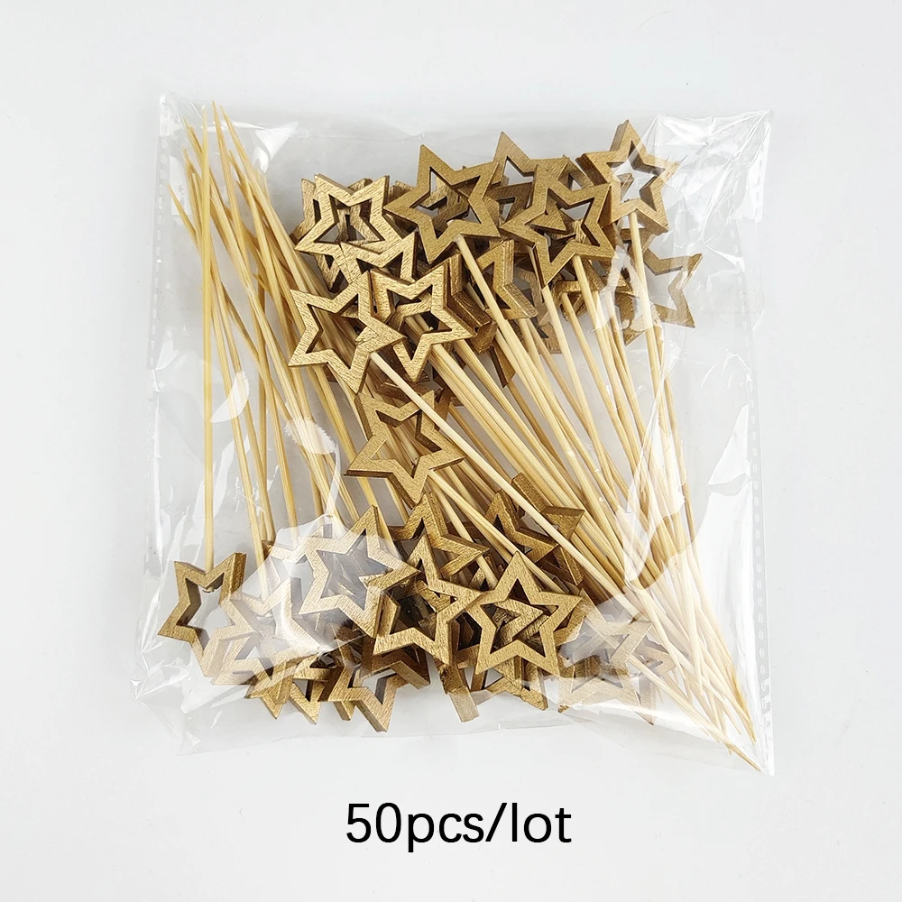 Elegant Gold and Silver Star Bamboo Skewers - Pack of 50 - Perfect for Cocktails, Parties, and Special Occasions