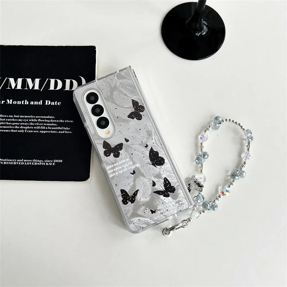 Fashion Feather Black Butterfly Chain Lanyard Case - Ultra Thin Hard PC Protective Cover