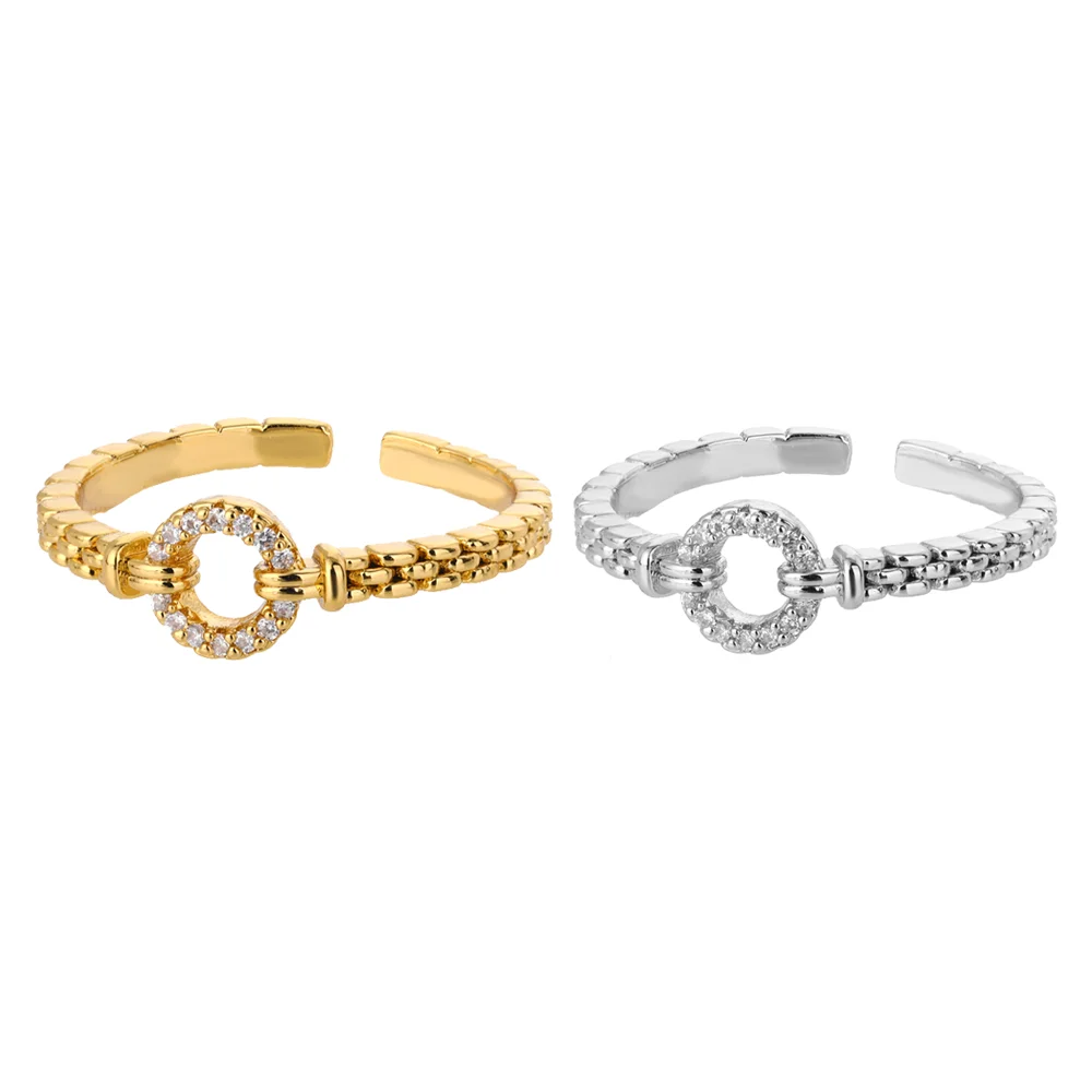 Zircon Fashion Stainless Steel Rings O Shape Geometric Open Adjustable For Women Gold Color Jewelry