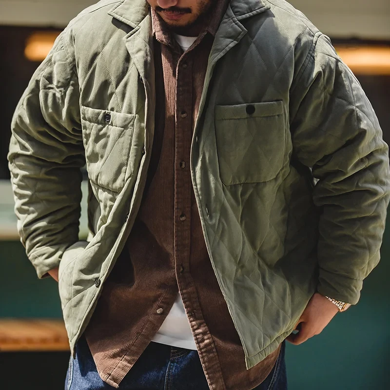 Maden Retro Diamond Plaid Quilted Cotton Jacket for Men Double-sided Peach Skin Fabric Winter Thickened Warm Coat Soft Thermal 3