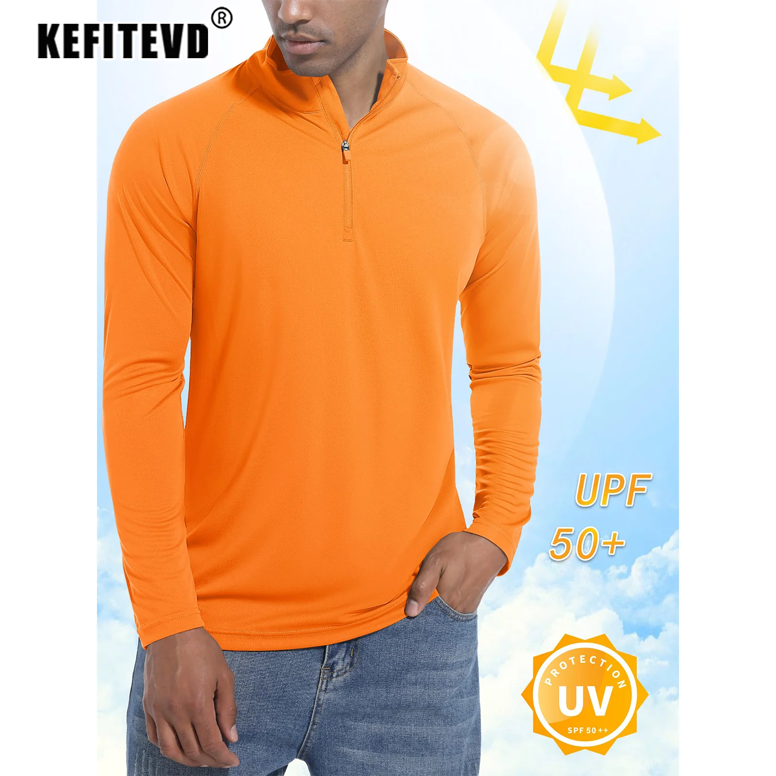 KEFITEVD Men's UPF 50+ Quick Dry Shirts 1/4 Zip Long Sleeve T-Shirts Lightweight Breathable Outdoor Tops Running Hiking Pullover sport t shirt long sleeve t shirt