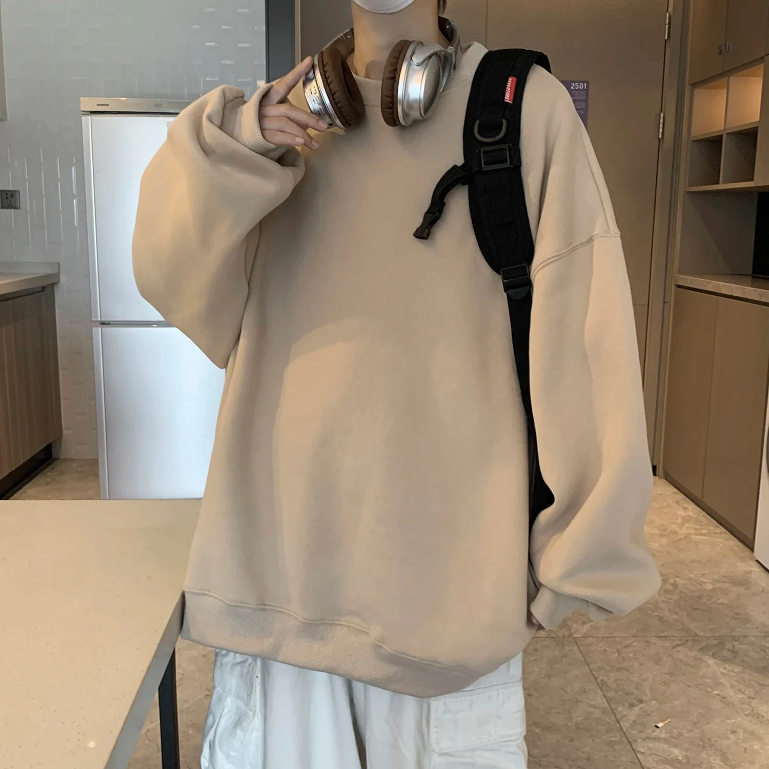 

Loose Men Sweatshirts Solid Vintage Fashion Streetwear Autumn Winter Drop Shoulder Fleeve Hoodies Harajuku New Male Pullovers