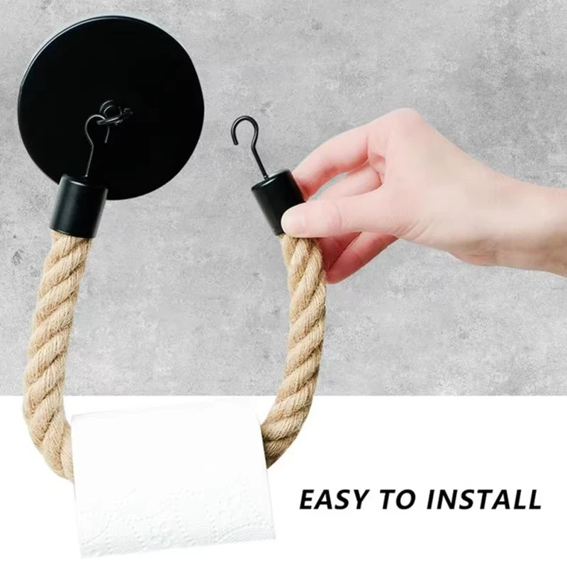 Toilet Tissue Roll Holder Creative Retro Paper Towel Ring For Household Storage Rack Self-Adhesive Wall Mounted Hanging Rope