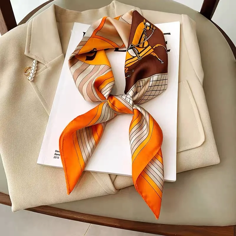 Head Scarf Women Luxury Brand Square 70*70cm Silk Foulard Satin Bandana Cheveux Soft Neckerchief Hijab Hair Scarves For Ladies 6