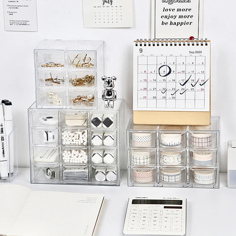 Transparent 6/9/12Grids Dust-proof Jewelry Organizer Desktop Storage Box Drawer Type Shelf Storage Small Drawer Jewelry Box