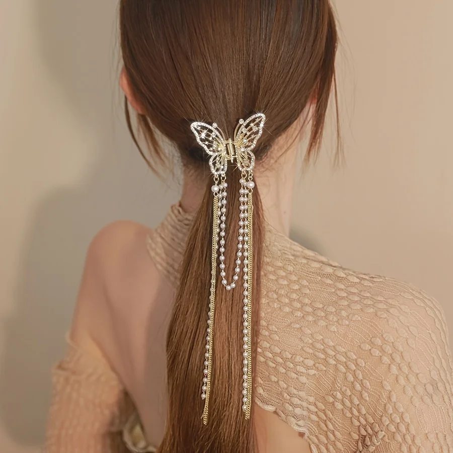 1 Pcs Full Diamond Hollow Butterfly Tassel Hair Accessories