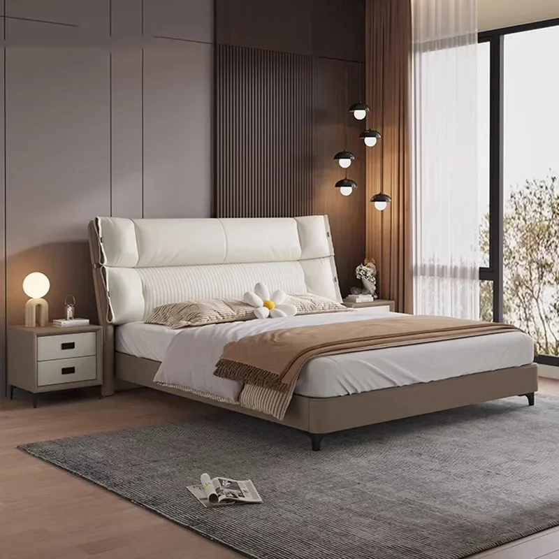 

Aesthetic Unique Wooden Double Bed Minimalist Bedroom Salon Double Bed Sleeping White Letto Matrimoniale Household Products