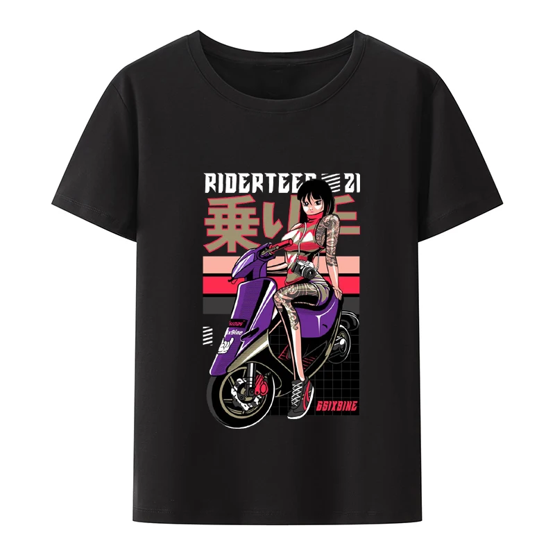 

Japan A Woman Rider in Motion Motorcycle Streetwear Men Clothing Blouse Anime T-shirt Street Fashion Casual Graphic Tshirts Tops