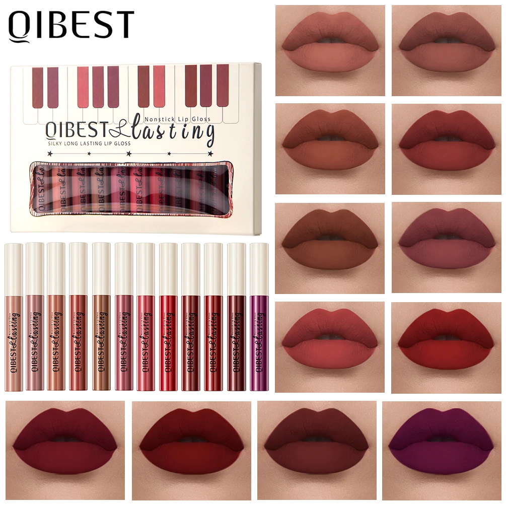 12 Colors Matte Liquid Lipstick Sets Lip Gloss Waterproof Long Lasting Sexy Red White Black Nude Lipgloss Makeup Sets_voghion.com