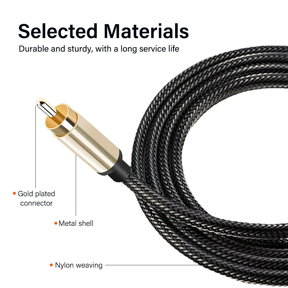 Premium Audio Cable - 3.5mm to RCA Coaxial Adapter, Multiple Lengths Available