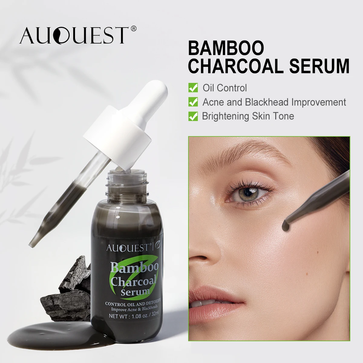 

Bamboo Charcoal Face Serum Acne Treatment Moisturizing Oil Control Blackhead Removal Facial Pore Cleansing Serum Skin Care