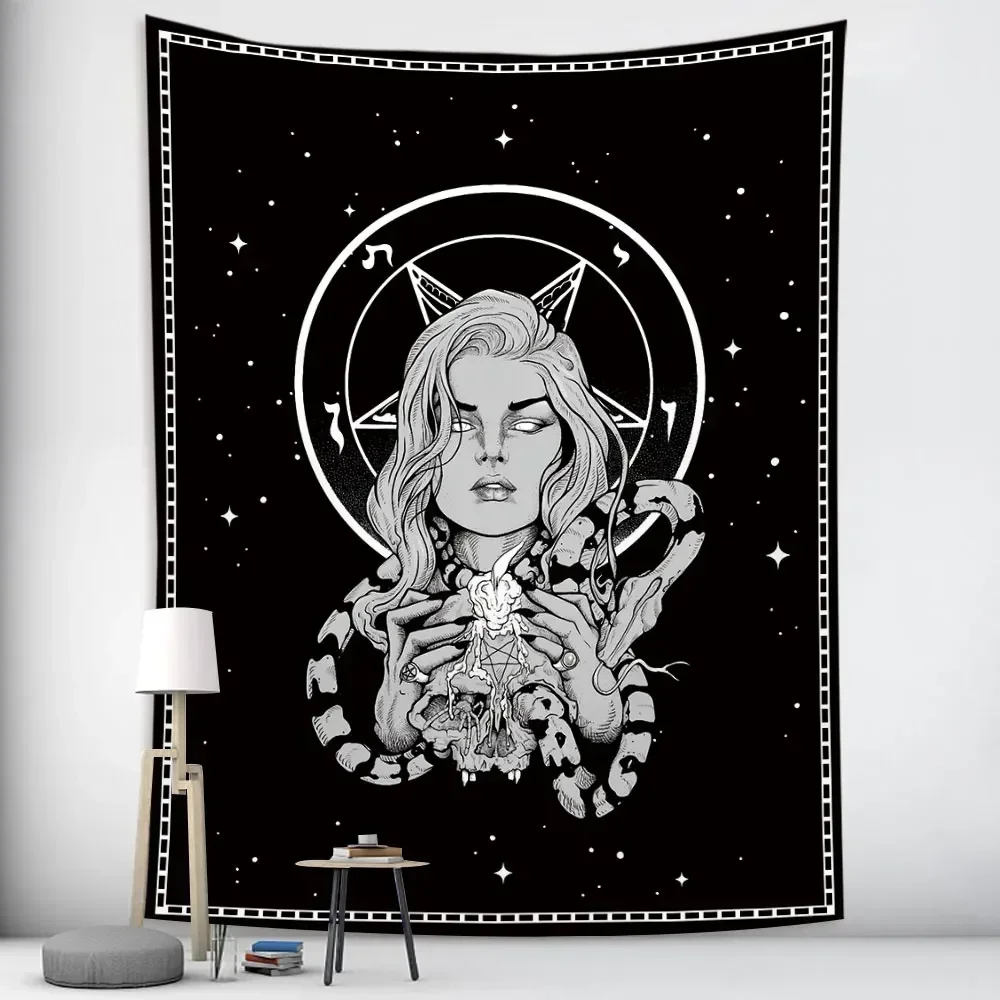 Goddess Hecate Tarot Divination Home Decor Witchcraft Tapestry Mandala Wall Decor Hippie Boho Moon Phase Tapestry Sofa Blanket