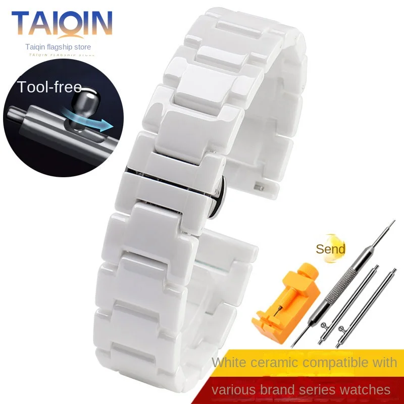 Ceramic and Stainless Steel Combination Fashion Watch Strap - Unisex Bracelet Style