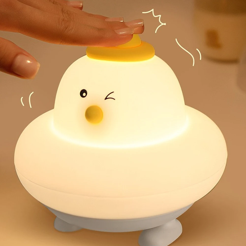 

Cartoon Duck Nightlight USB Rechargeable Led Night Light Soft Silicone Patting Switch Children Kid Bedroom Atmosphere Table Lamp
