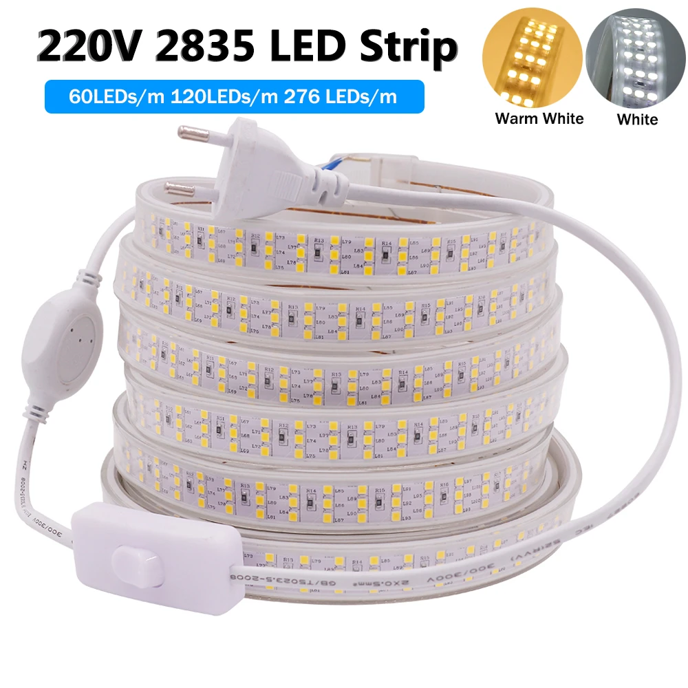 220V LED Strip Lights 60LEDs/m 120LEDs/m 276 LEDs/m SMD 2835 Flexible