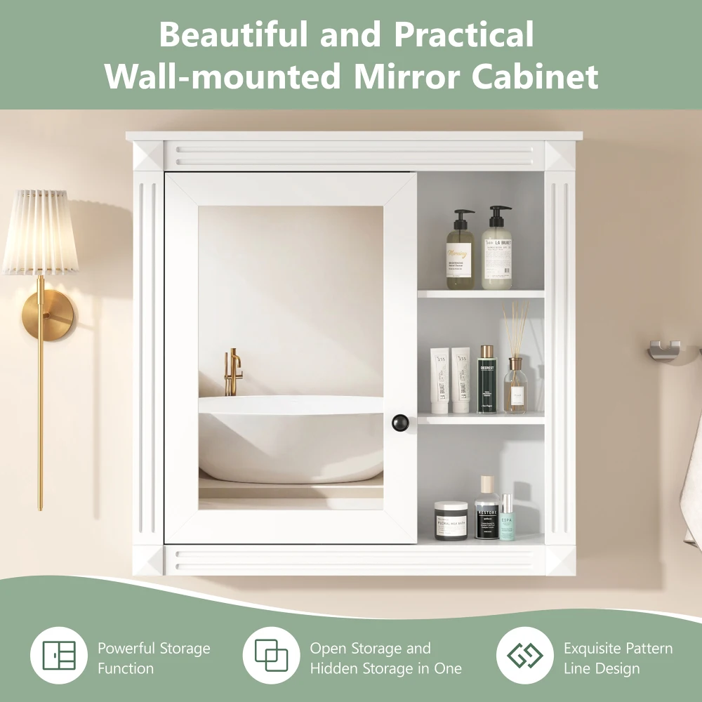 Wall Mounted Mirror Medicine Cabinet with Bathroom Storage Organizer