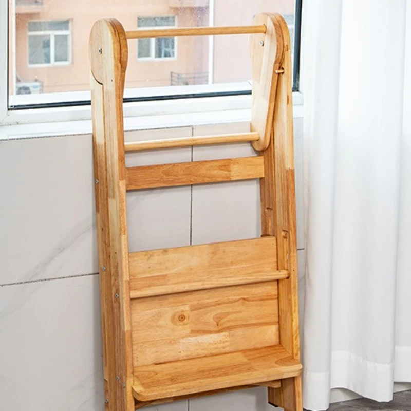 Luxury Portable Folding Footrest Solid Wood Living Room Chairs Children's Footstool Baby Standing Stool Mobile Home Furniture