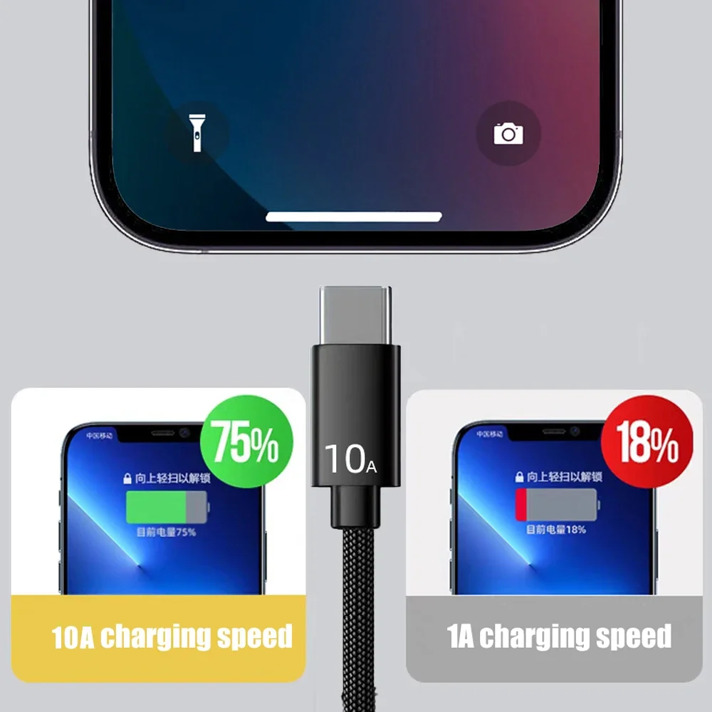 120W USB C to Type C Fast Charging Cable Braided Type C Charger Data Transfer Cables Cord For iPhone 16 15 Samsung Xiaomi Huawei