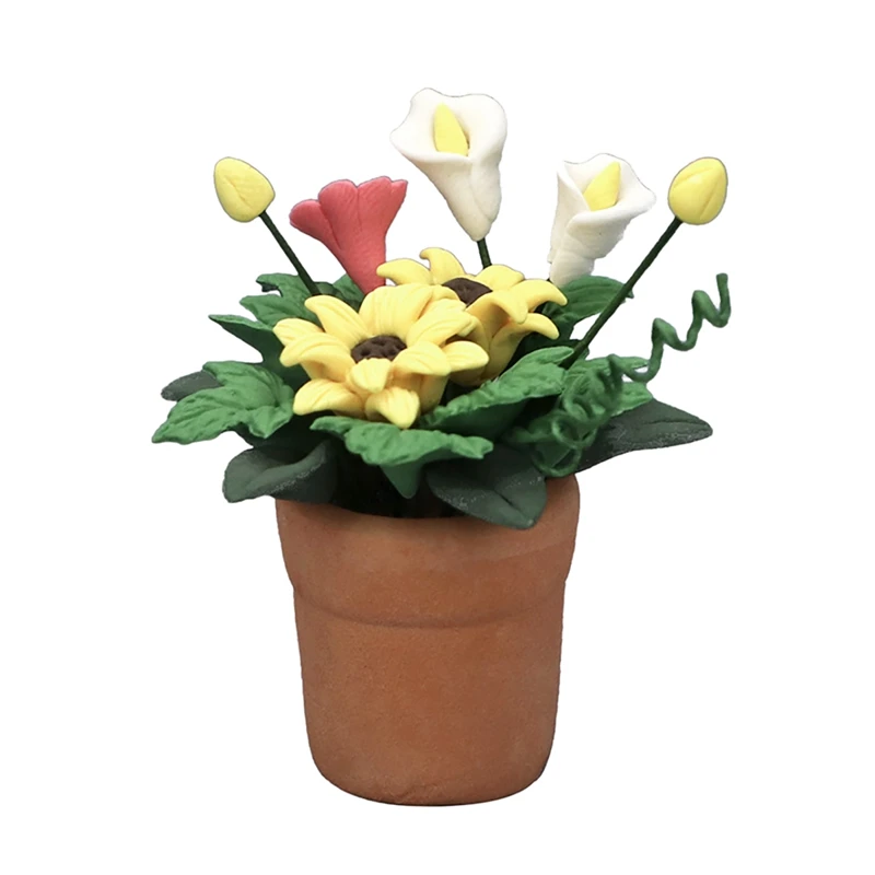 

1/12 Dollhouse Miniature Flowers Bonsai Mini Potted Plant Flowers Pot Mini Flowers Pot Decor Landscape Accessories