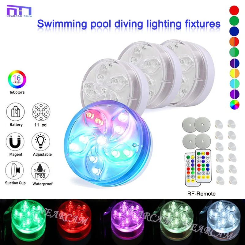 무선 led 호흡등 RF 원격 조종 RGB 수족관 잠수등 IP68 방수 수영장 조명등 경관등 화원 조명등 수저 조명등 기구