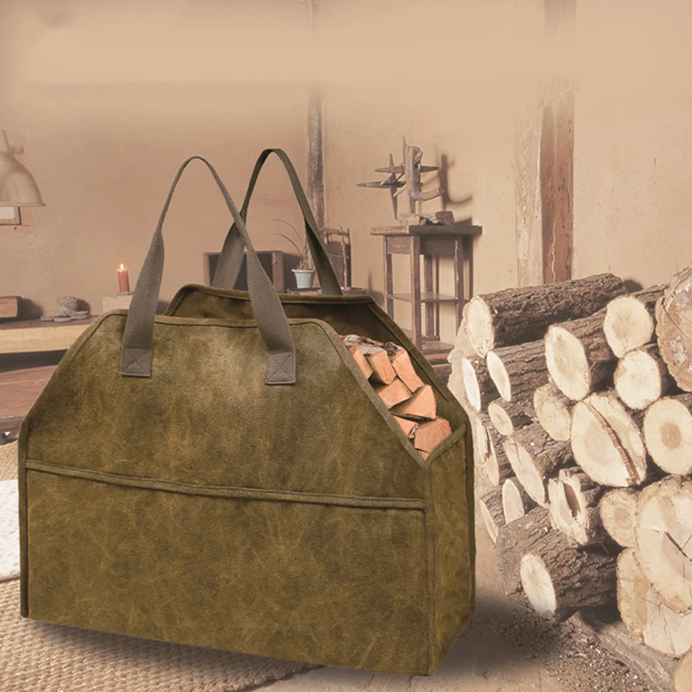 

Camping Firewood Tote Bag Outdoor Large Capacity Portable Logging Toolkit Firewood Organizing Storage Canvas Wood Carrying Bag