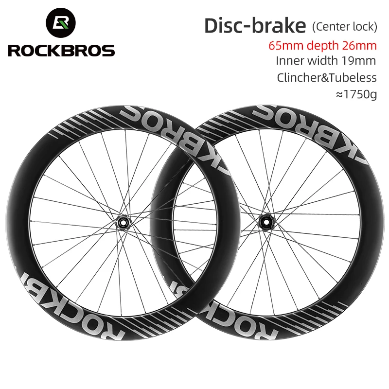 

ROCKBROS Carbon Wheelset 700c Road Bike Wheels Tubeless Clincher Tires Rim Center Lock Or 6-bolt Bock Road Cycling Wheelset