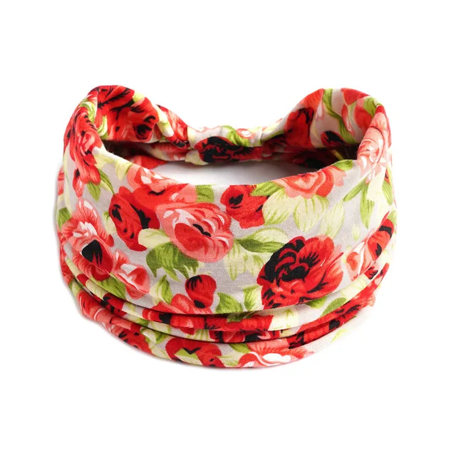 Summer Bohemian Bandanas Elastic Hair Bands Yoga Exercise Cotton Headband Women Headwear Print Vintage Cross Unisex Scrunchies 12