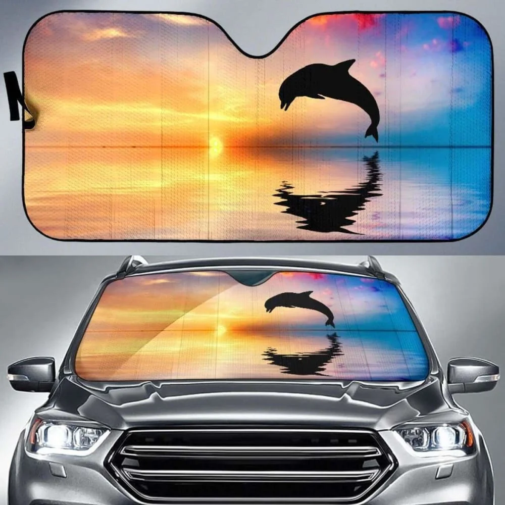 

Dolphin Sunset Beautiful Ocean Sun Visor Car Front Window Universal Heated Reflector Solar Visor Windscreen Covers Car Protecter