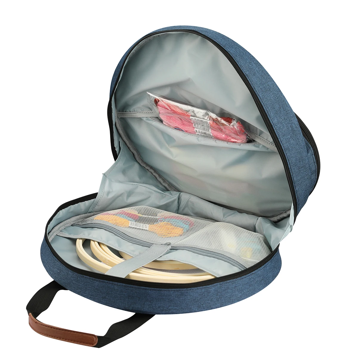 Embroidery Thread Bag Maple Leaves Round Embroidered Circle Knitting Tote Sewing Tool Accessories