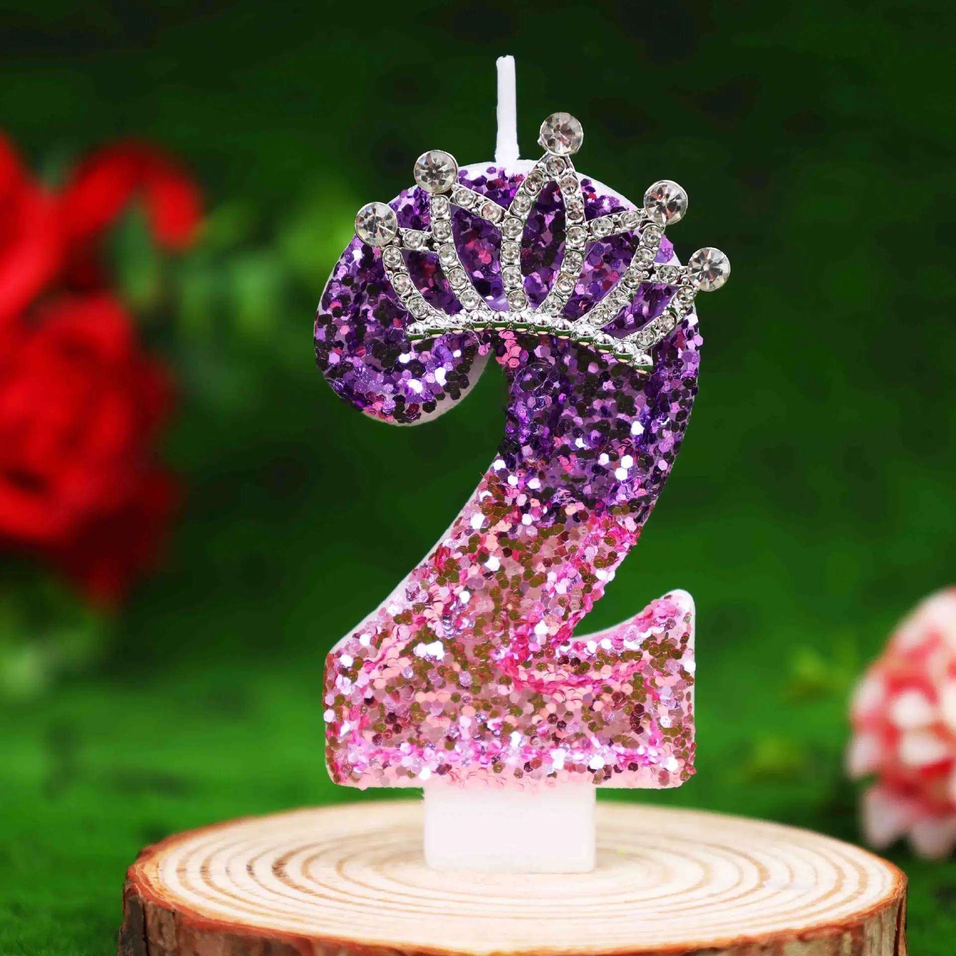 0-9 Farbverlauf Rosa-Lila Glitzer-Kronen-Zahlen-Geburtstagskerzen, Strass-Kuchenaufsatz für 18. Geburtstag, Mädchenparty, Hochzeit D – Detail 8
