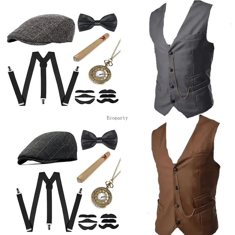 Conjunto de disfraz y accesorios de gángster para hombre, chaleco
