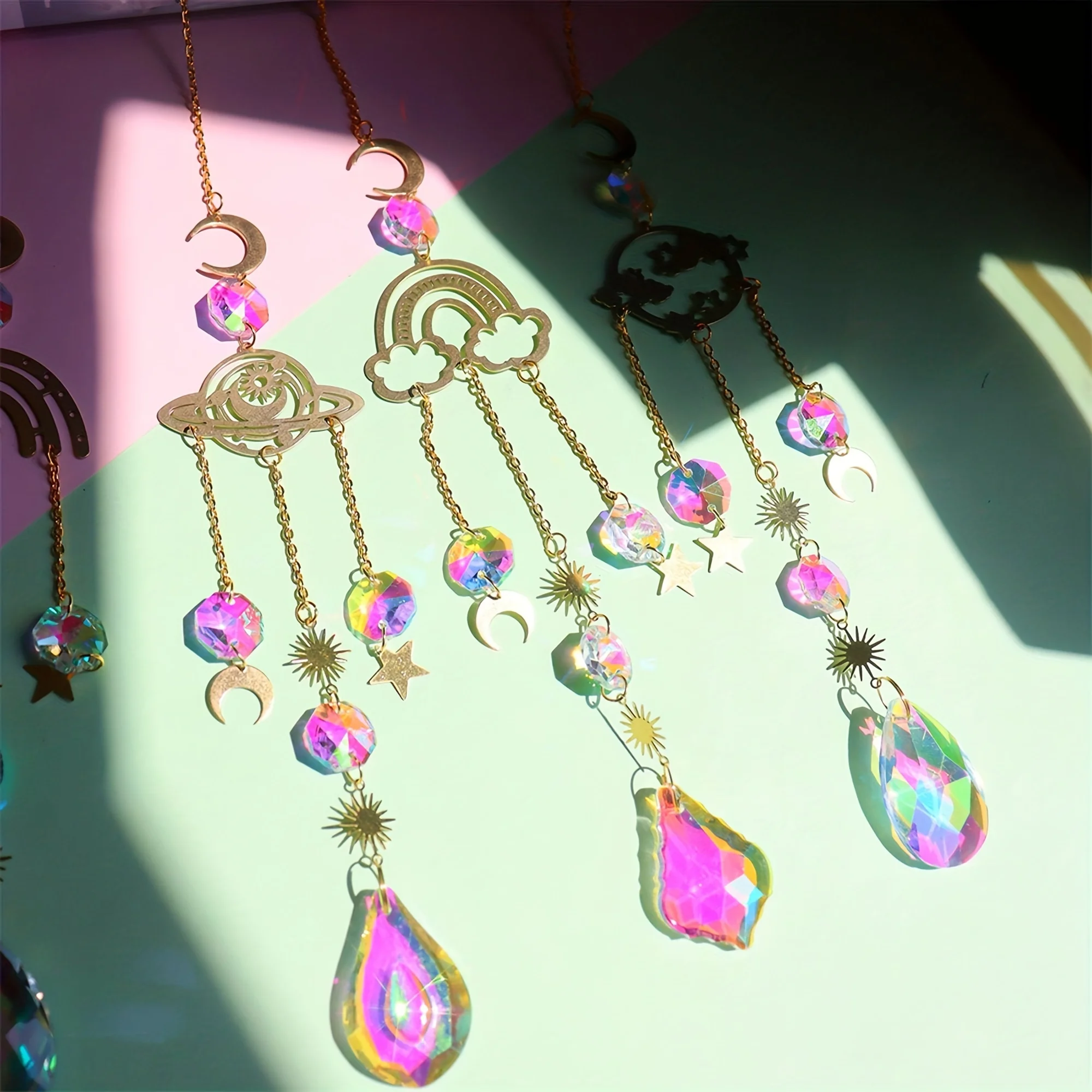 Planetary system crystal sun catcher moon star gardening crystal party holiday decorations pendant sun catcher crystal pendant sun catchers window ornament 1pc