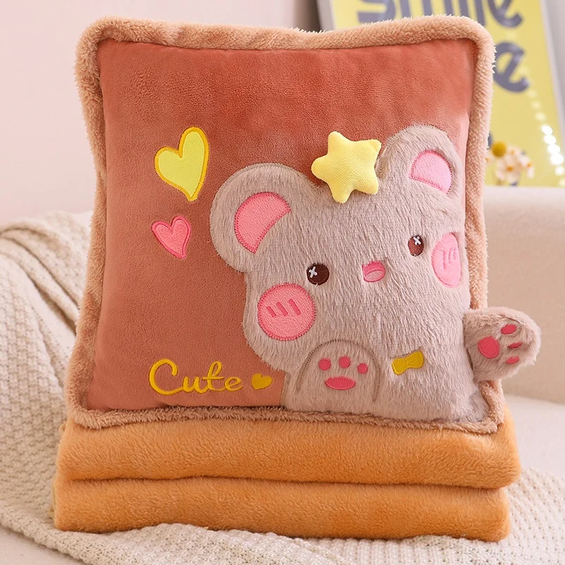 Cute Cartoon Plush Pillow+Carpet 2 In 1 Soft Stuffed Office Homdecor Sleeping blanket Cushion 4