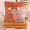 Cute Cartoon Plush Pillow+Carpet 2 In 1 Soft Stuffed Office Homdecor Sleeping blanket Cushion 4
