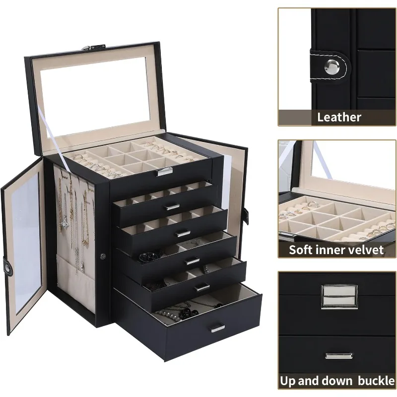 6-Layer Large Jewelry Box with Mirror – Multifunctional Jewelry Organizer with 5 Drawer... - SKU JBM08509 - UGI Packaging