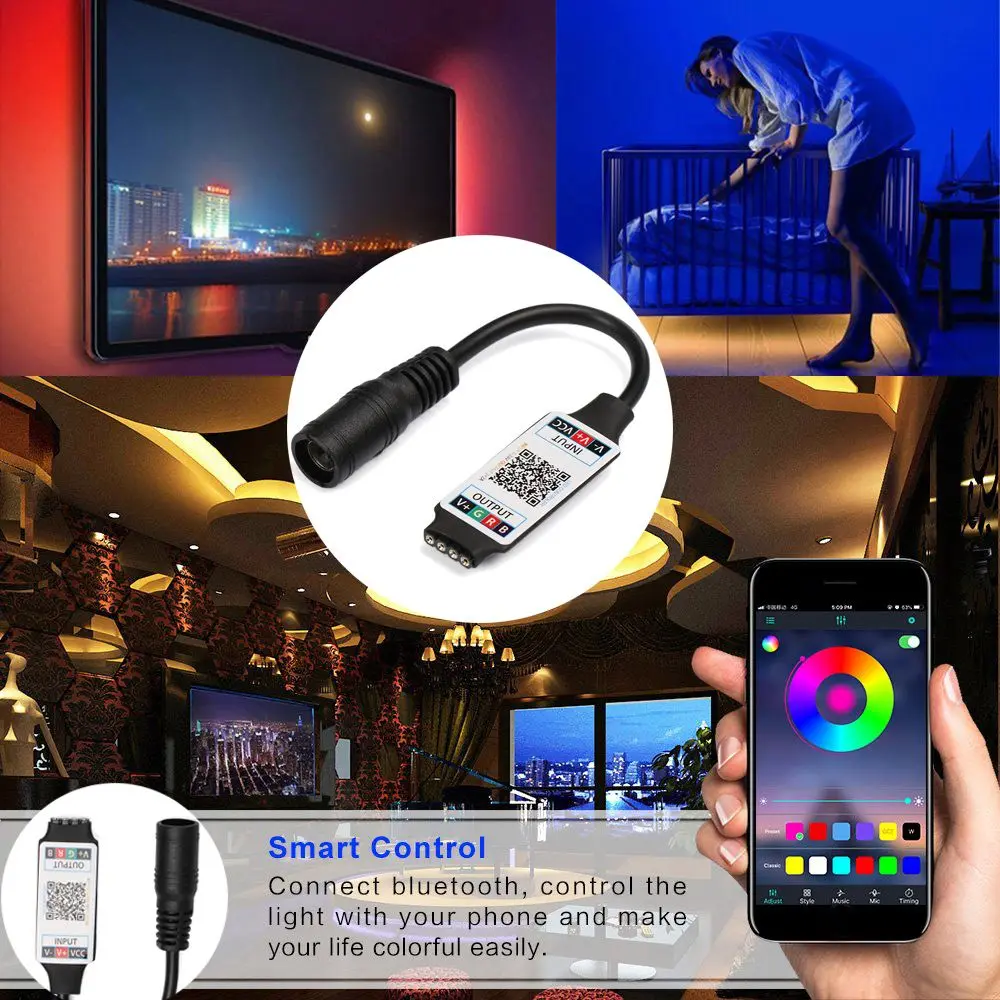 For 5050 3528 Mini Female Plug to 4Pin Connector Wireless Smart RGB Controller Adapter Bluetooth LED Light Strip