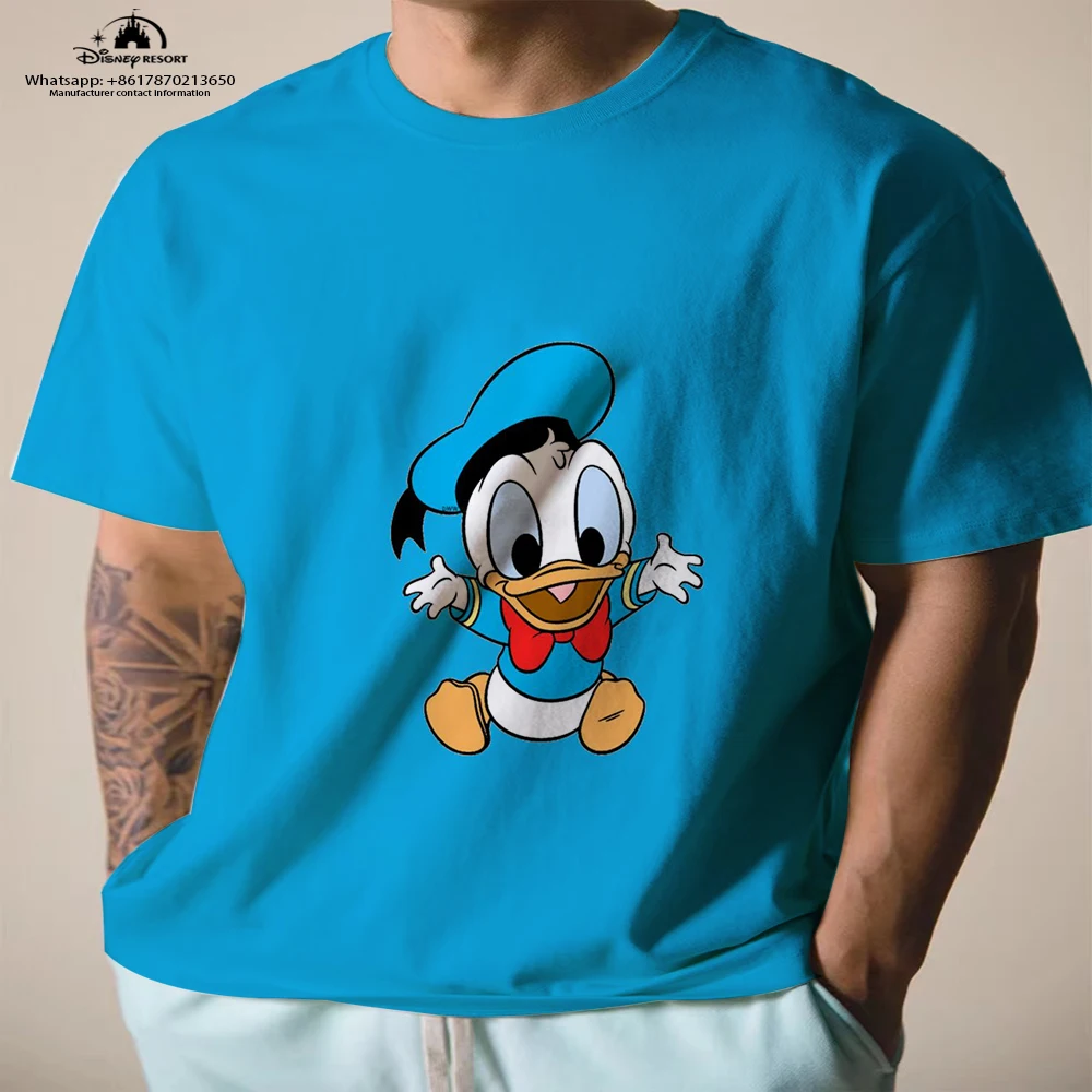 

Summer New Donald Duck Street Trend Versatile Men's Round Neck T-Shirt Mickey and Minnie Graphic Print Harajuku Casual T-Shirt
