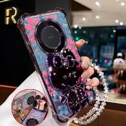 Elegant Blue Floral Phone Case Set with Lanyard & Stand - 3 Pieces for Honor Pad X9a (PURPLE)