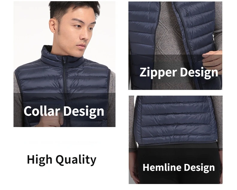 Puffer Vest  Men’s Oversize 3xl 4xl White Duck Down Jacket Mens Fashion Warm Sleeveless Zip Up Vests Plus Size Coat Boys Outerwear for Man in navy blue