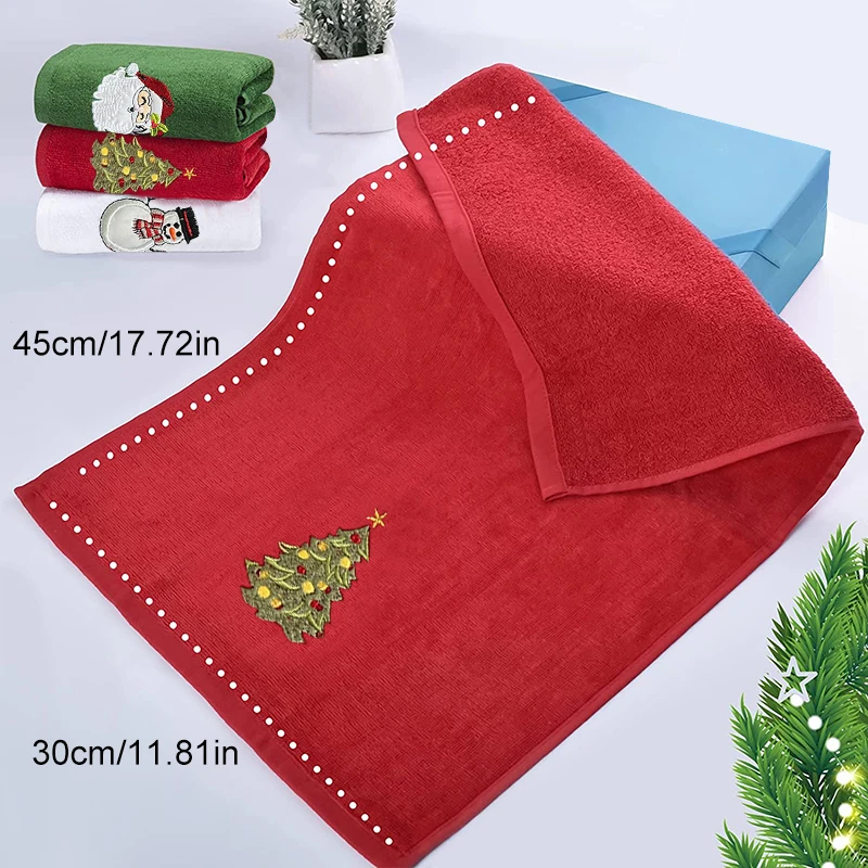 Description Picture 3 of item2025 New Year Towel Classic Solid Xmas Tree/Snowman/Santa Claus Embroidery Bath Towel 45x30cm Christmas Hand Towels Set