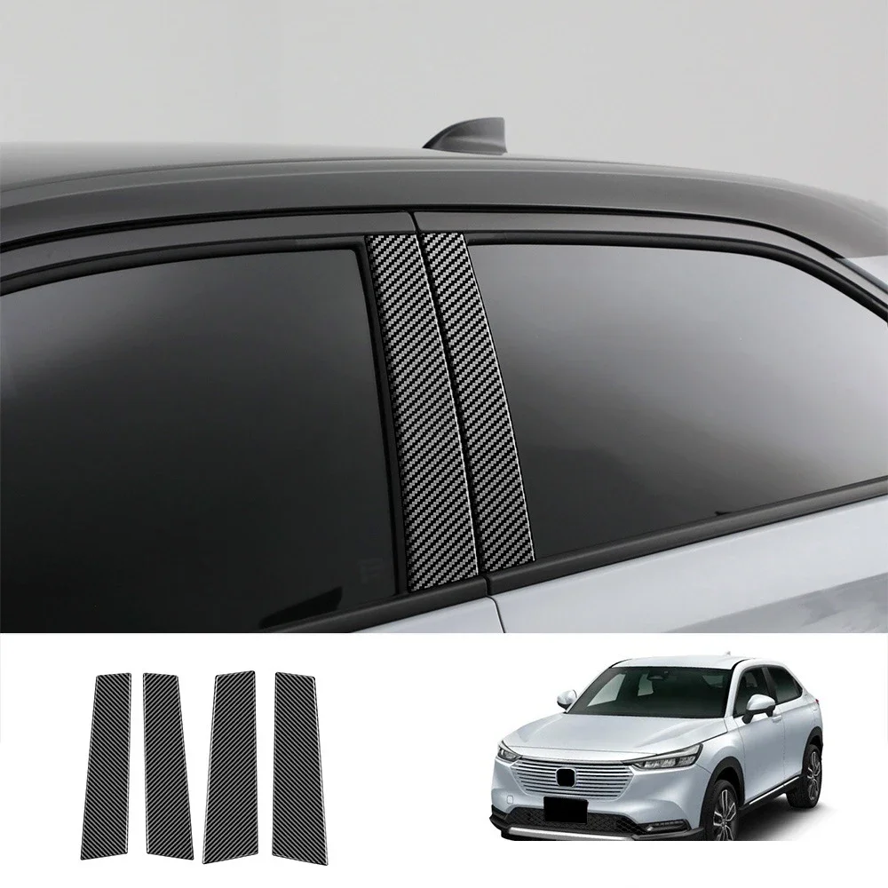 

For Honda Vezel HR-V HRV 2021-2023 Black Carbon Fiber Car Window Pillar Trim Cover BC Column Stickers Car Accessories