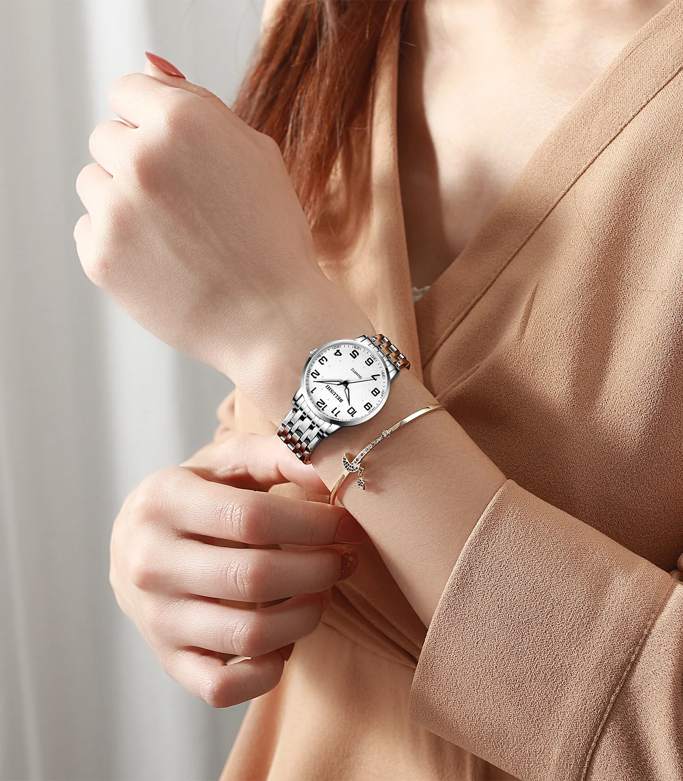 UTHAI Elderly Watches Waterproof Big Number Big Dial Light luxury Gold Steel Couple Watch Men Fashion Quartz Wristwatches Clock 3
