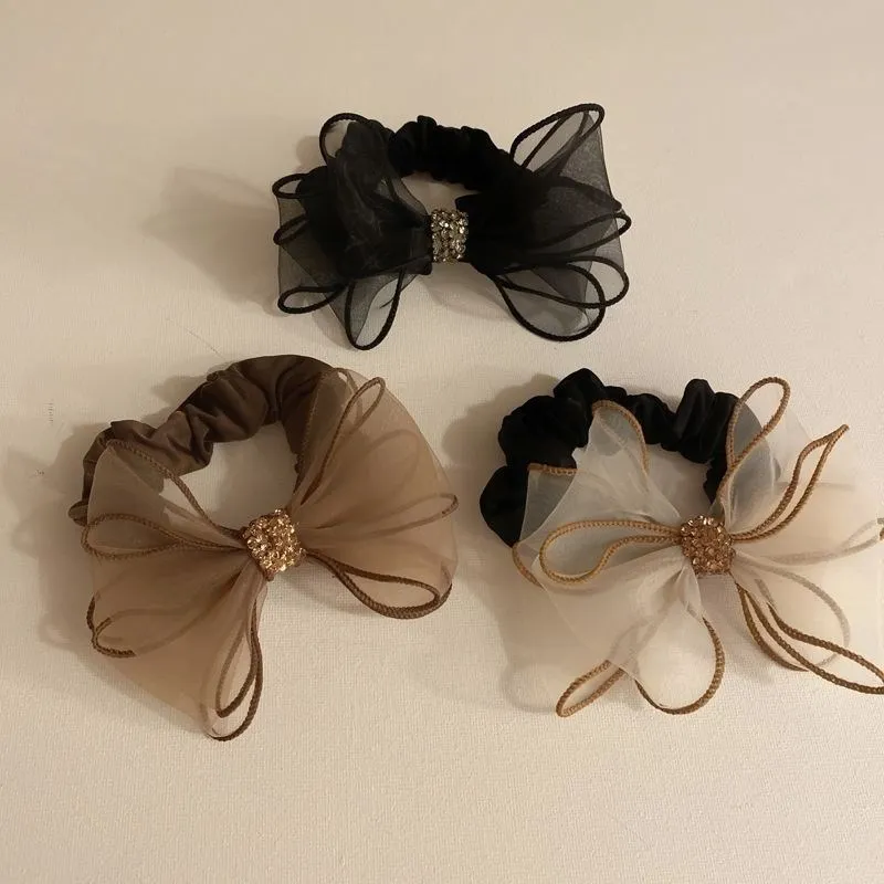 Neue Mesh Strass Bogen Haar gummis Haar gummis Frauen Mädchen elastische Haar bänder Kopf bedeckung Band Bowknot Pferdes chwanz Haarschmuck
