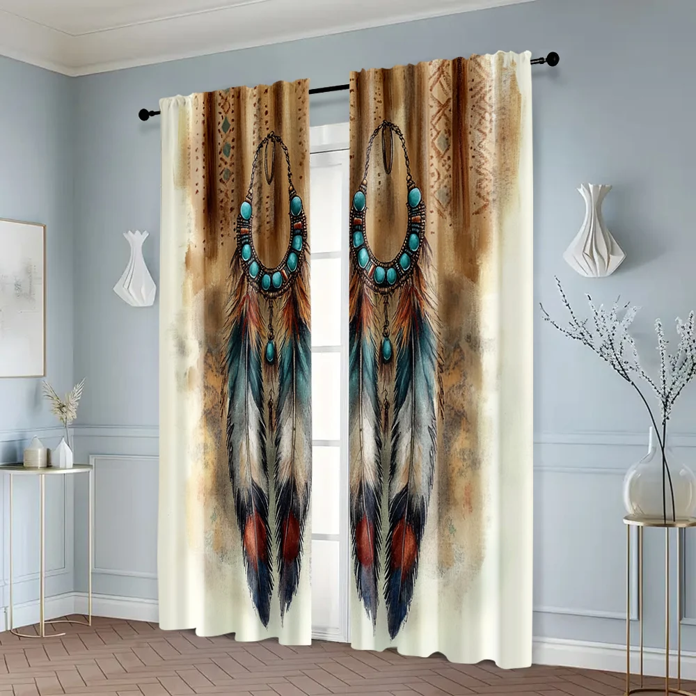 2pcs, Curtain Popular 2D print Feather Art Polyester Easy Install (without rod) Outdoor Decorations Use for Bedroom, Living 6