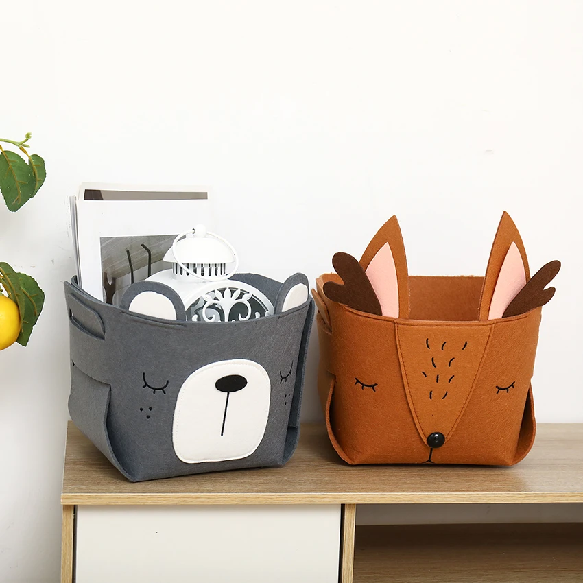 Cute Cartoon Animal DIY Storage Box Felt Fabric Foldable Storage Basket For Nursery Toys Organizers 5