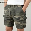 Men Summer Cargo Shorts Pants Elastic Waist Camouflage Shorts Multi-Pockets Casaul Straight Cut Drawstring Trendy Beach Shorts 1