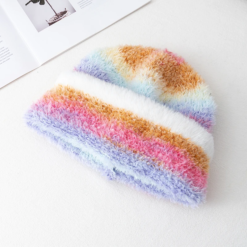 Hot Sale Loose Dandy Hat Lazy Style Gradient Beanie Hat Fashion Winter Hats For Women Streetwear Multicolour Warm Hats For Girl