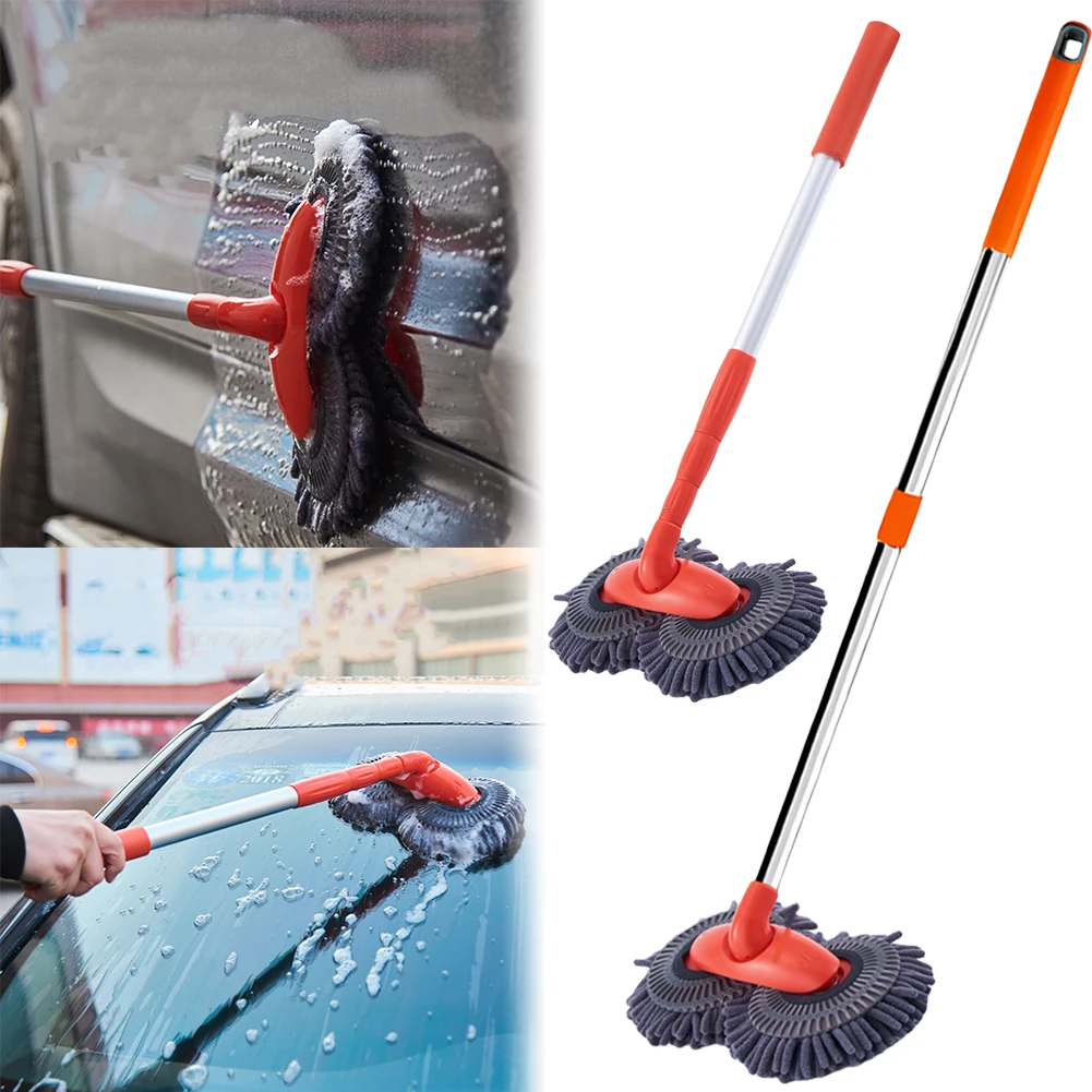 Car Mop Double Brush Head Stretching Handle Car Wash Brush Long Handle Cleaning Mop Windshield Roof Window Cleaning Maintenance car wash brush